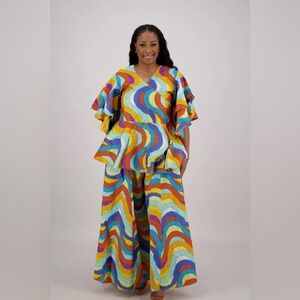 Colorful Patterned Women's 2 PCS Top /Palazzo Pant